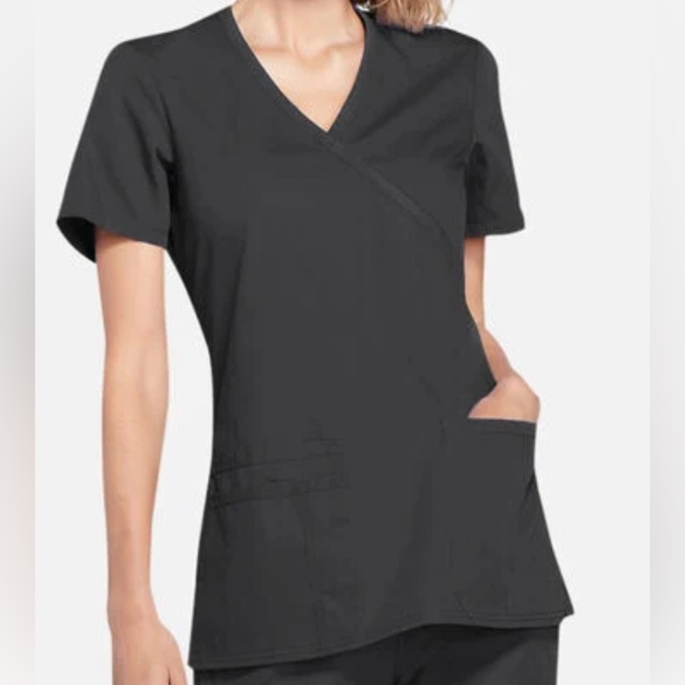 Cherokee XL Stretch Mock Wrap Scrub Top Pewter Grey